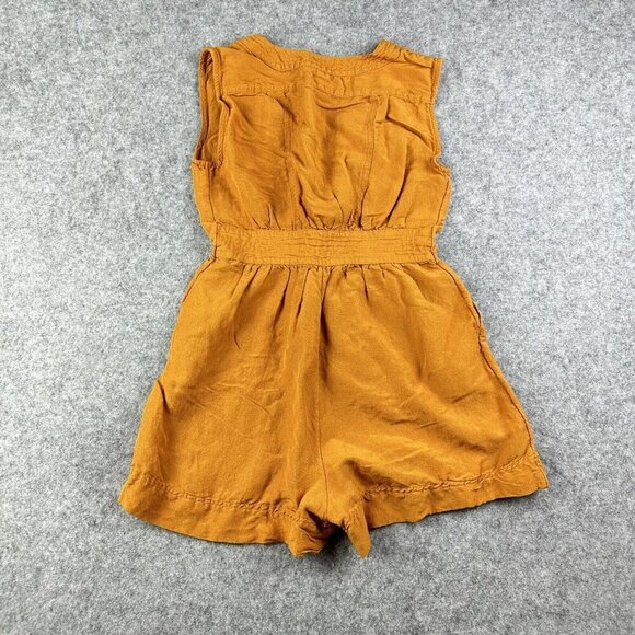 Anthropologie Maeve Luana Romper Women 0 Golden Linen Blend Boho Pockets NO BELT - Picture 8 of 16